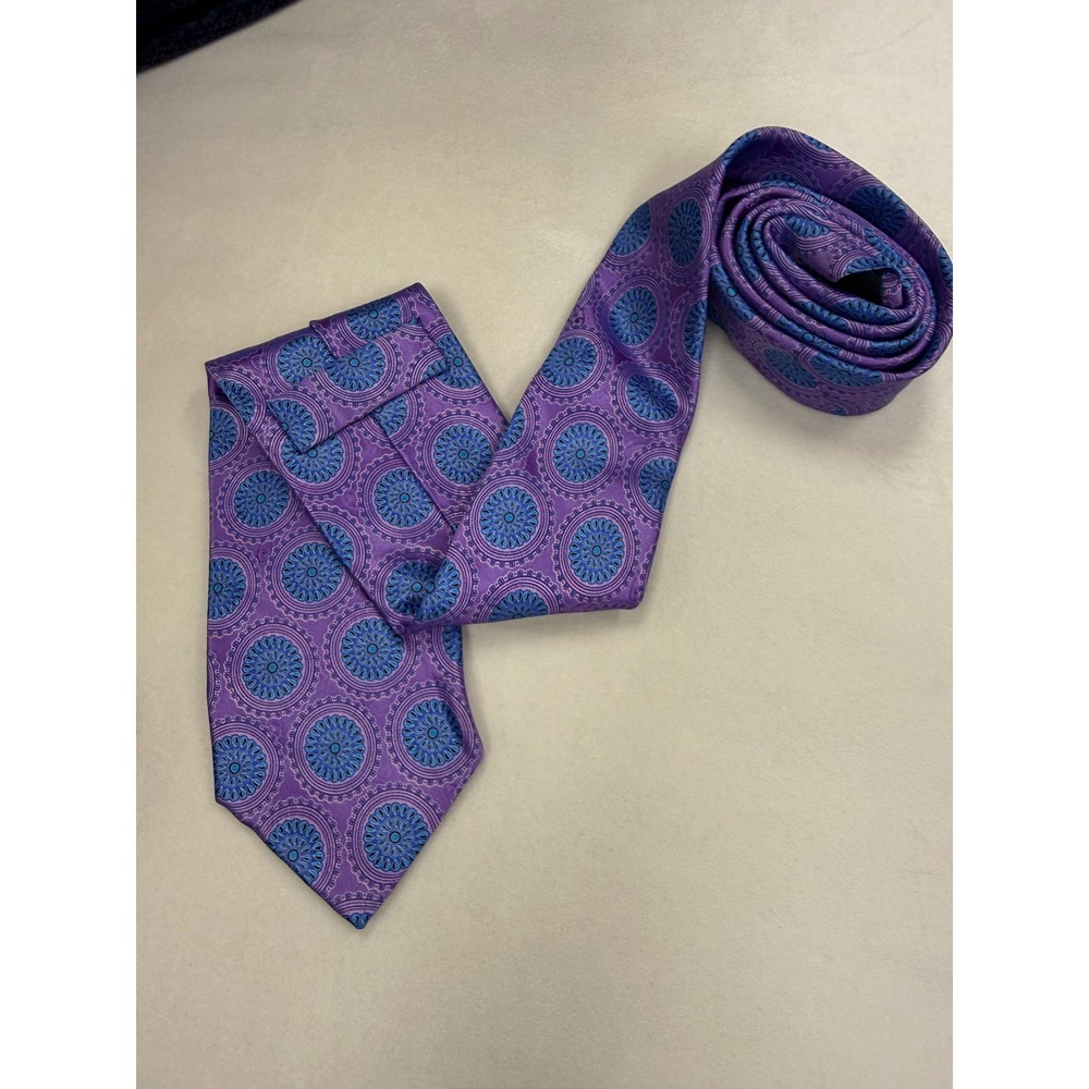 Ermenegildo Zegna Silk Tie OS Purple Made In Italy Medallion Formal Luxury Rare